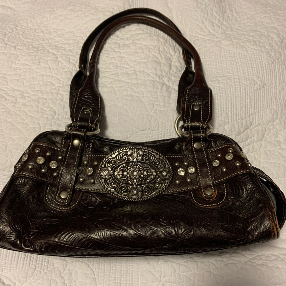 American West Brown Shoulder Bag with Studded Detailing